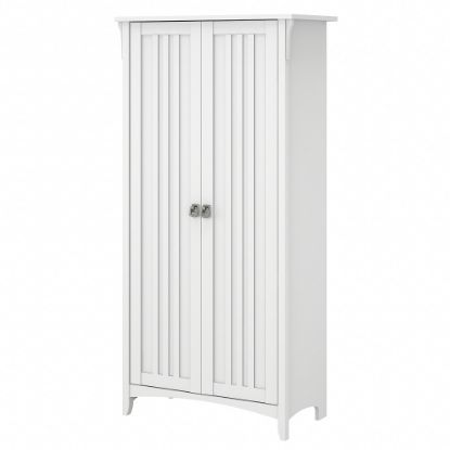 Picture of Bush Furniture Salinas Tall Storage Cabinet with Doors, Shiplap Gray/Pure White, Standard Delivery