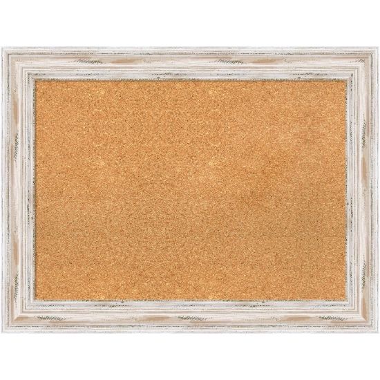 Picture of Amanti Art Cork Bulletin Board, 33in x 25in, Natural, Alexandria Whitewash Wood Frame