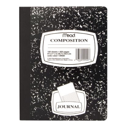 Picture of Mead Journal Composition Book, 7 1/2in x 9 3/4in, Wide Ruled, 50 Sheets, Black Marble