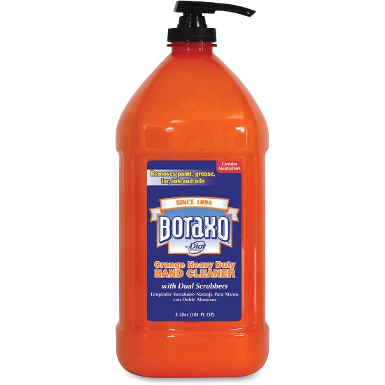 Picture of Dial Boraxo Orange Heavy Duty Hand Cleaner - 101.4 fl oz (3 L) - Pump Bottle Dispenser - Grease Remover, Grime Remover, Ink Remover, Tar Remover - Hand, Skin - Orange - Heavy Duty - 1 Each