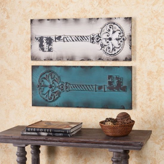 Picture of SEI Furniture Key Decorative Wall Panels, Blue/Off White, 31 1/4inH x 12 1/2inW x 1 1/4inD, Set Of 2