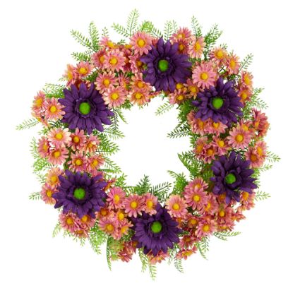 Picture of Nearly Natural Mixed Daisy 21inH Artificial Wreath, Purple