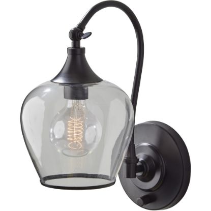 Picture of Adesso Bradford Wall Lamp, 13inH x 7-1/4inW, Clear Shade/Dark Bronze Base