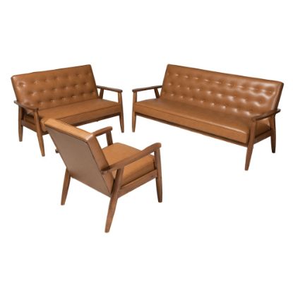 Picture of Baxton Studio Sorrento Living Room Set, Tan/Walnut Brown