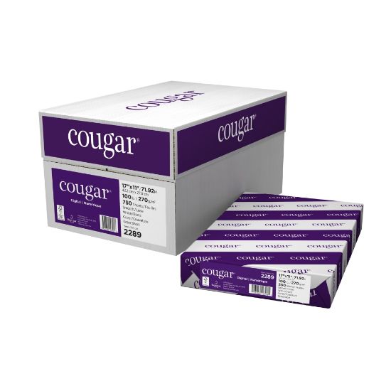 Picture of Cougar Digital Printing Paper, Ledger Size (11in x 17in), 98 (U.S.) Brightness, 100 Lb Cover (270 gsm), FSC Certified, 250 Sheets Per Ream, Case Of 3 Reams