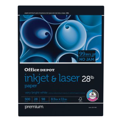 Picture of Office Depot Inkjet And Laser Paper, White, Letter Size (8 1/2in x 11in), Ream Of 500 Sheets, 28 Lb, 98 Brightness