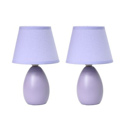 Picture of Simple Designs Mini Egg Oval Ceramic Table Lamp, 9.-1/2inH, Purple, Set Of 2 Lamps