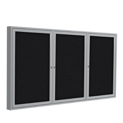 Picture of Ghent 3 Door Enclosed Fabric Bulletin Board, Satin Aluminum Frame, 36inH x 72inW, Black