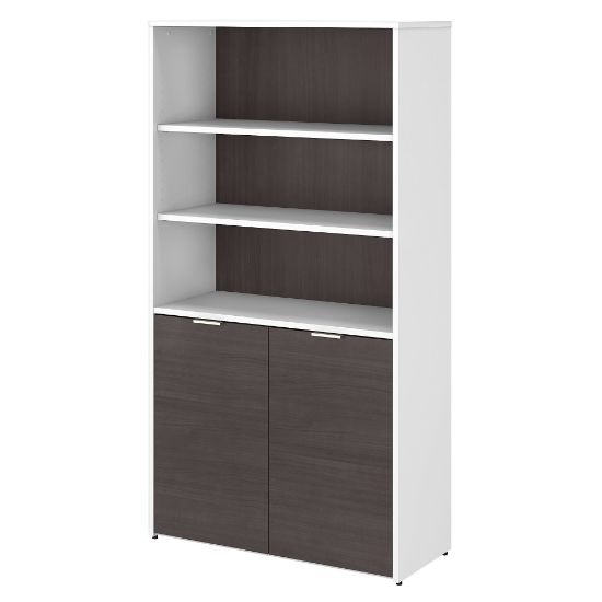 Picture of Bush Business Furniture Jamestown 67inH 5-Shelf Bookcase With Doors, Storm Gray/White, Standard Delivery