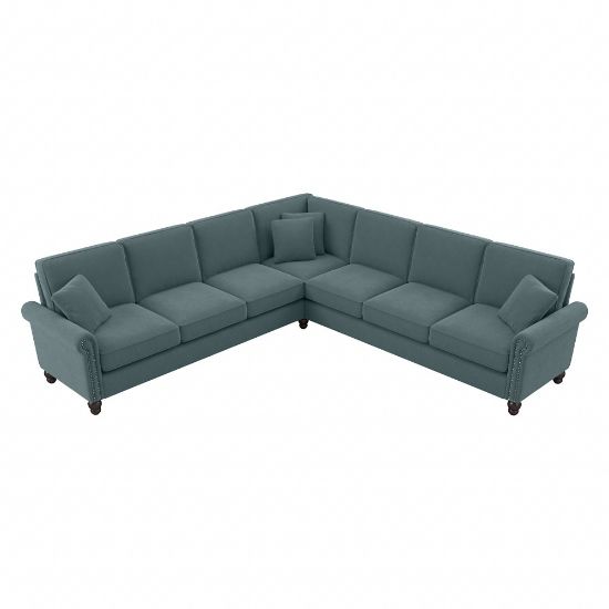 Picture of Bush Furniture Coventry 111inW L-Shaped Sectional Couch, Turkish Blue Herringbone, Standard Delivery