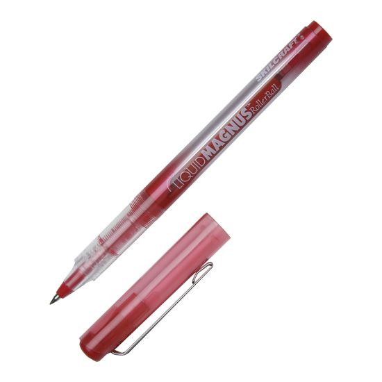 Picture of SKILCRAFT AbilityOne Free Ink Rollerball Pens, Fine Point, 0.5 mm, Silver Barrel, Red Ink, Pack Of 12 Pens