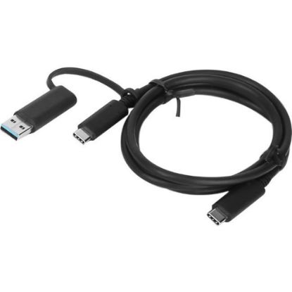 Picture of Lenovo Hybrid USB-C With USB-A Cable - 3.28 ft USB Data Transfer Cable for Notebook - First End: 1 x USB Type C - Male - Second End: 1 x USB Type C - Male, 1 x USB 3.0 Type A - Male - 10 Gbit/s - Black