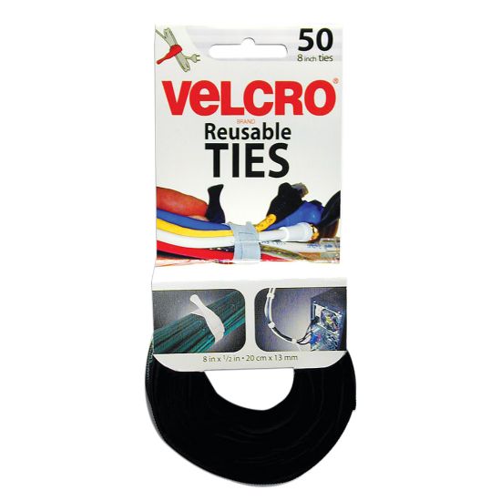 Picture of VELCRO Brand Reusable Ties, 8in, Black/Gray, Pack Of 50