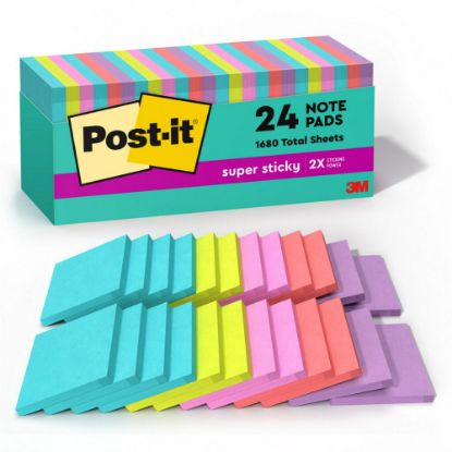 Picture of Post-it Super Sticky Notes, 3 in x 3 in, 24 Pads, 70 Sheets/Pad, 2x the Sticking Power, Back to School Supplies for Students, Sticky Notes for Textbooks and Notebooks, Supernova Neons Collection