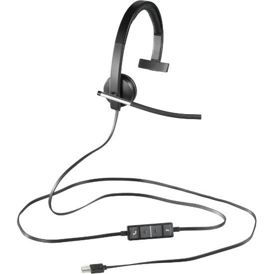 Picture of Logitech USB Headset Mono H650e - Mono - USB - Wired - 50 Hz - 10 kHz - Over-the-head - Monaural - Supra-aural - Noise Cancelling, Bi-directional Microphone