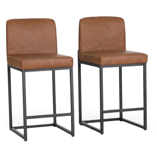 Picture of ALPHA HOME PU Leather Counter-Height Stools With Backs, Brown/Black, Set Of 2 Stools