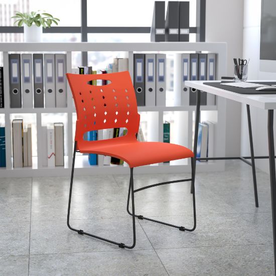 Picture of Flash Furniture Sled-Base Stacking Chair With Handle And Air-Vent Back, Orange/Black