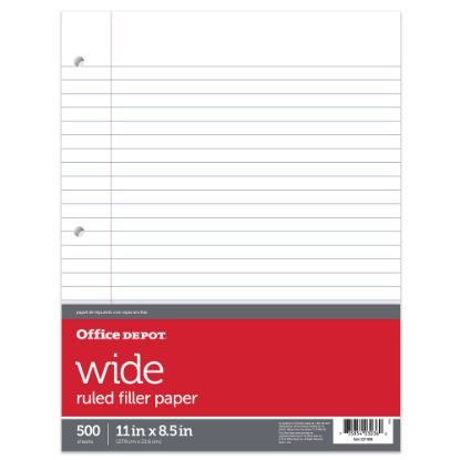 Picture of Office Depot Brand Ruled Filler Paper, 8 1/2in x 11in, Wide Ruled, White, Pack Of 500 Sheets