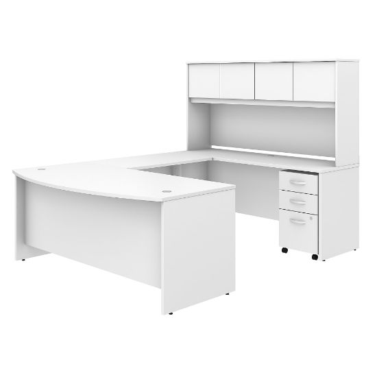 Picture of Bush Business Furniture Studio C U Shaped Desk with Hutch and Mobile File Cabinet, 72inW x 36inD, White, Standard Delivery