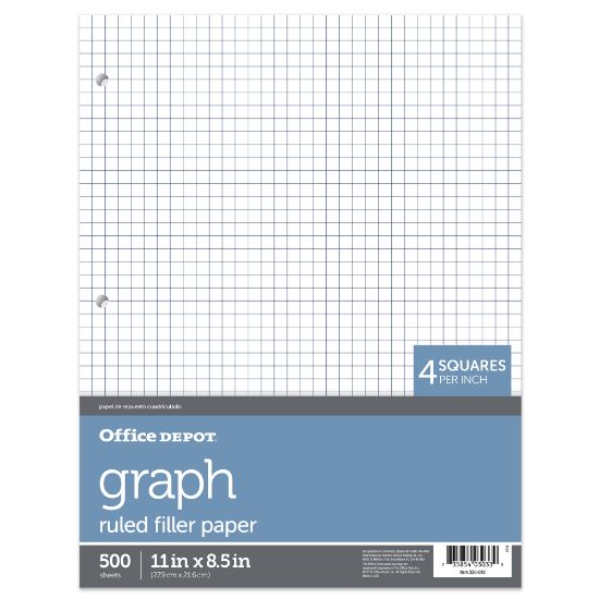 Picture of Office Depot Brand Notebook Filler Paper, 8-1/2in x 11in, Quadrille Ruled, White, Pack Of 500 Sheets