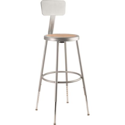 Picture of National Public Seating Adjustable Hardboard Stool With Back, 25in-33inH, Gray