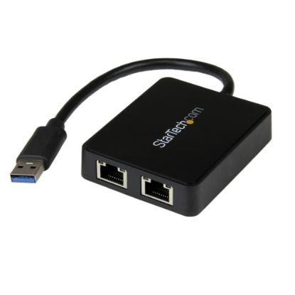 Picture of StarTech.com USB 3.0 To Dual Port Gigabit Ethernet Adapter NIC With USB Port