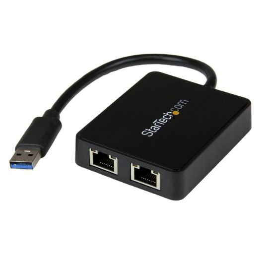 Picture of StarTech.com USB 3.0 To Dual Port Gigabit Ethernet Adapter NIC With USB Port