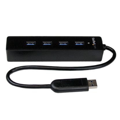 Picture of StarTech.com 4 Port Portable SuperSpeed USB 3.0 Hub with Built-in Cable - Add four USB 3.0 ports to your laptop or Ultrabook using this slim portable hub with an extended-length cable - Works with virtually any USB 3.0 equipped computer