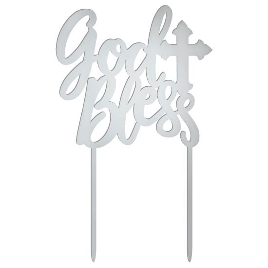 Picture of Amscan Religious God Bless Cake Toppers, 6-1/2in x 4in, Silver, Pack Of 2 Toppers