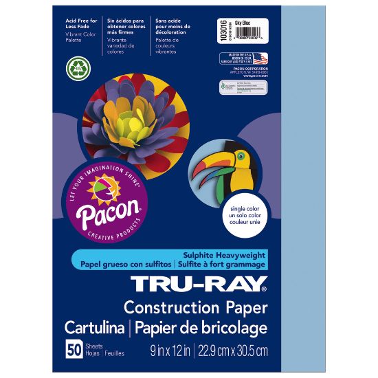 Picture of Tru-Ray Construction Paper, 50% Recycled, 9in x 12in, Sky Blue, Pack Of 50