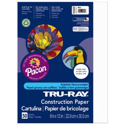 Picture of Tru-Ray Construction Paper, 50% Recycled, 9in x 12in, White, Pack Of 50