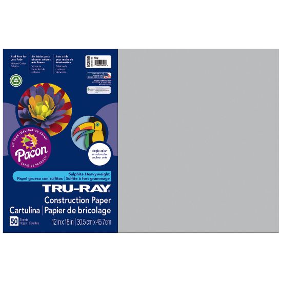 Picture of Tru-Ray Construction Paper, 50% Recycled, 12in x 18in, Gray, Pack Of 50