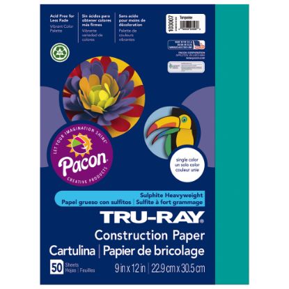 Picture of Tru-Ray Construction Paper, 50% Recycled, 9in x 12in, Turquoise, Pack Of 50