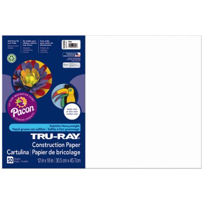 Picture of Tru-Ray Construction Paper, 50% Recycled, 12in x 18in, White, Pack Of 50