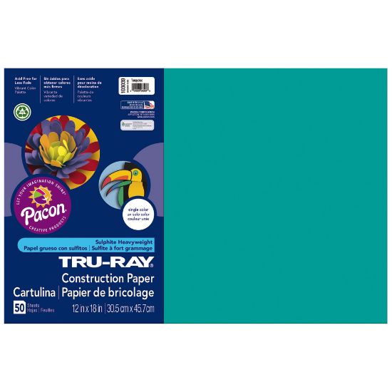 Picture of Tru-Ray Construction Paper, 50% Recycled, 12in x 18in, Turquoise, Pack Of 50