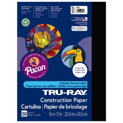 Picture of Tru-Ray Construction Paper, 50% Recycled, 9in x 12in, Black, Pack Of 50