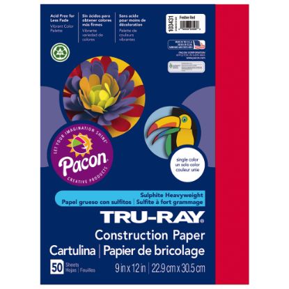 Picture of Tru-Ray Construction Paper, 50% Recycled, 9in x 12in, Festive Red, Pack Of 50