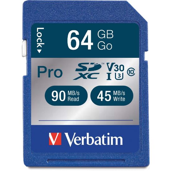 Picture of Verbatim 64GB Pro 600X SDXC Memory Card, UHS-1 Class 10 - 64GB SDXC - 1pk