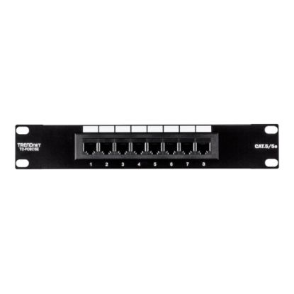 Picture of TRENDnet 8-Port Cat5/5e Unshielded Patch Panel, TC-P08C5E, Wallmount or Rackmount, 10 Inch Wide, 8 x Gigabit RJ-45 Ethernet Ports, 100 Mhz Connection, Color Coded Labeling, 110 IDC Terminal Blocks - 8-Port Cat. 5e Unshielded Patch Panel (10in wide)