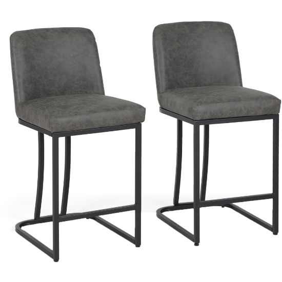 Picture of ALPHA HOME PU Leather Counter-Height Stools With Back, Gray, Set Of 2 Stools