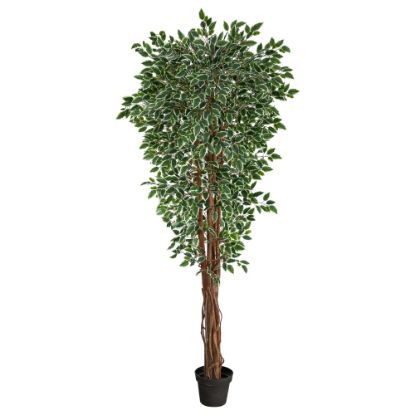 Picture of Nearly Natural Variegated Ficus 70inH Artificial Plant With Planter, 70inH x 18inW x 18inD, Green/Black