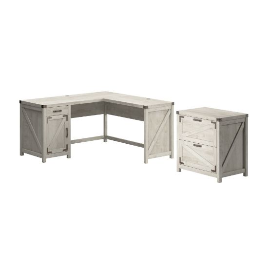 Picture of Bush Furniture Knoxville 60inW L-Shaped Corner Desk With 2 Drawer Lateral File Cabinet, Cottage White, Standard Delivery