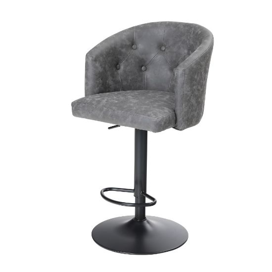 Picture of ALPHA HOME Adjustable Swivel PU Leather Round Bar Stool With Back, Gray/Black