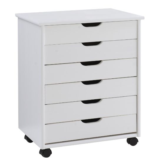 Picture of Linon Casimer 6-Drawer Wide Rolling Home Office Storage Cart, White