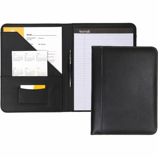 Picture of Samsill Letter Pad Folio - 8 1/2in x 11in - Leather - Black - 1 Each