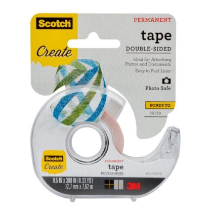 Picture of Scotch Permanent Double-Sided Scrapbooking, Photo & Document Tape, 1/2in x 300in, Clear