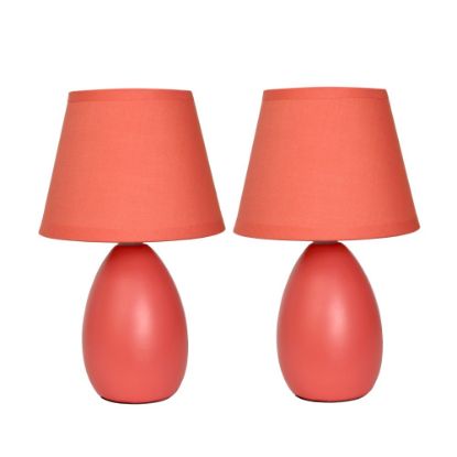 Picture of Simple Designs Mini Egg Oval Ceramic Table Lamp, 9-1/2inH, Orange, Set Of 2 Lamps