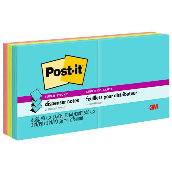 Picture of Post-it Super Sticky Pop Up Notes, 3 in x 3 in, 6 Pads, 90 Sheets/Pad, 2x the Sticking Power, Supernova Neons Collection