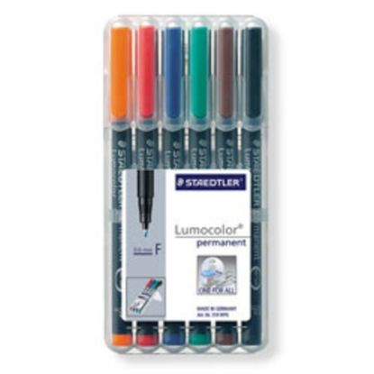 Picture of Staedtler Mars Lumocolor Permanent Markers, Fine Point, 80% Recycled, Assorted Colors, Pack Of 6