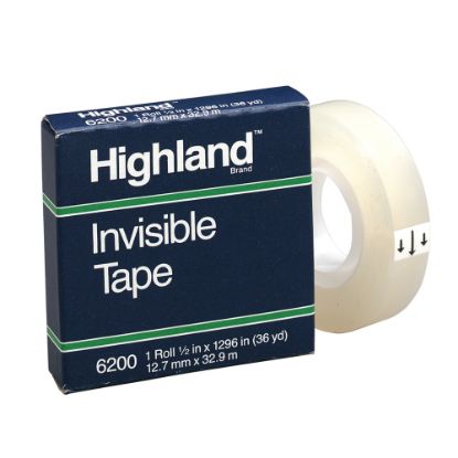 Picture of 3M Highland 6200 Invisible Tape, 1/2in x 1,296in, Clear, Pack Of 12